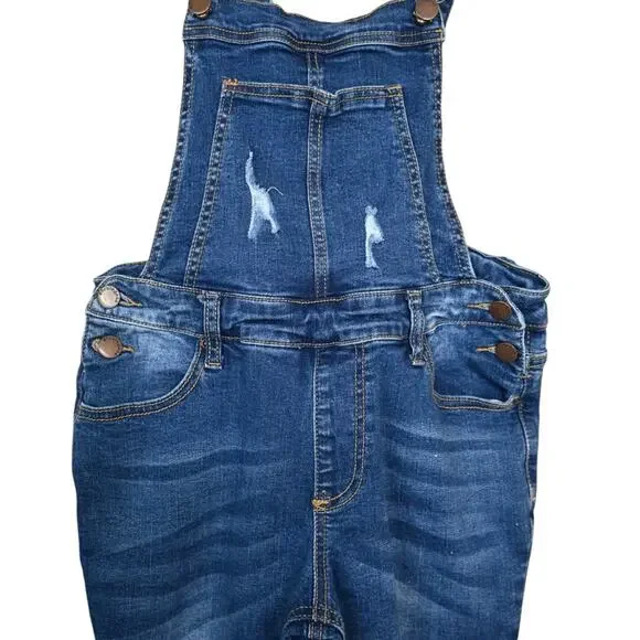 Encore Womens 9 Denim Distressed Overalls - Picture 5 of 12